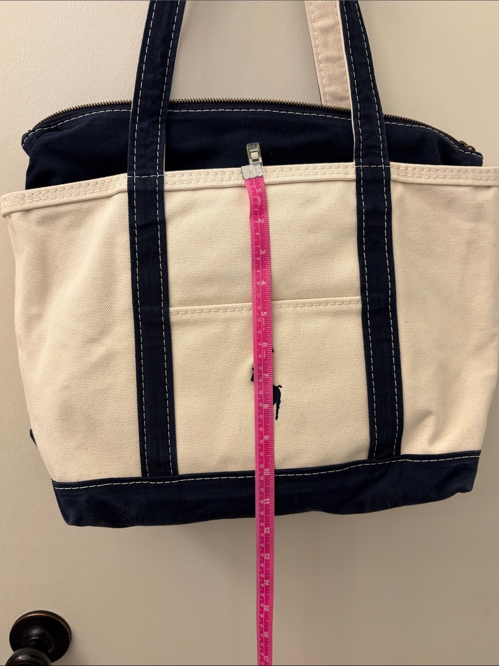 Polo by Ralph Lauren Navy and Cream Canvas Messenger Tote - Picture 8 of 8